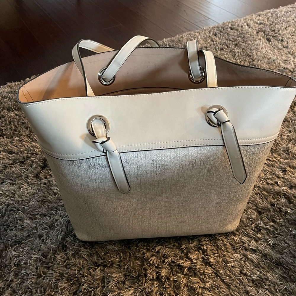 White silver beach bag or travel bag